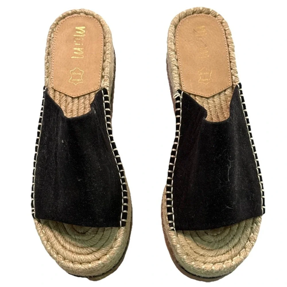 Mi.iM Black Suede Espadrilles Sandals Slides Women's Size 10 Casual EUC Boho‎